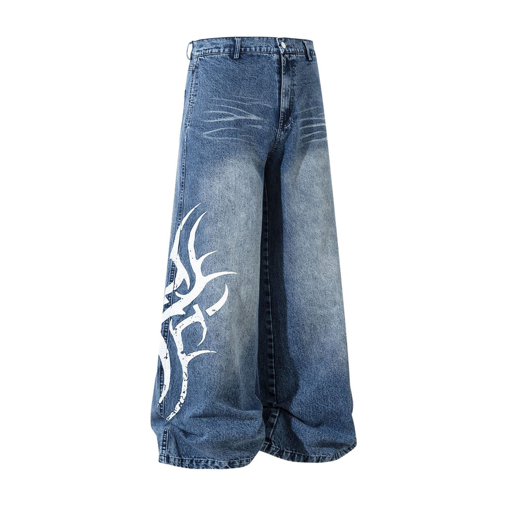 New high street trend thorn print washed jeans