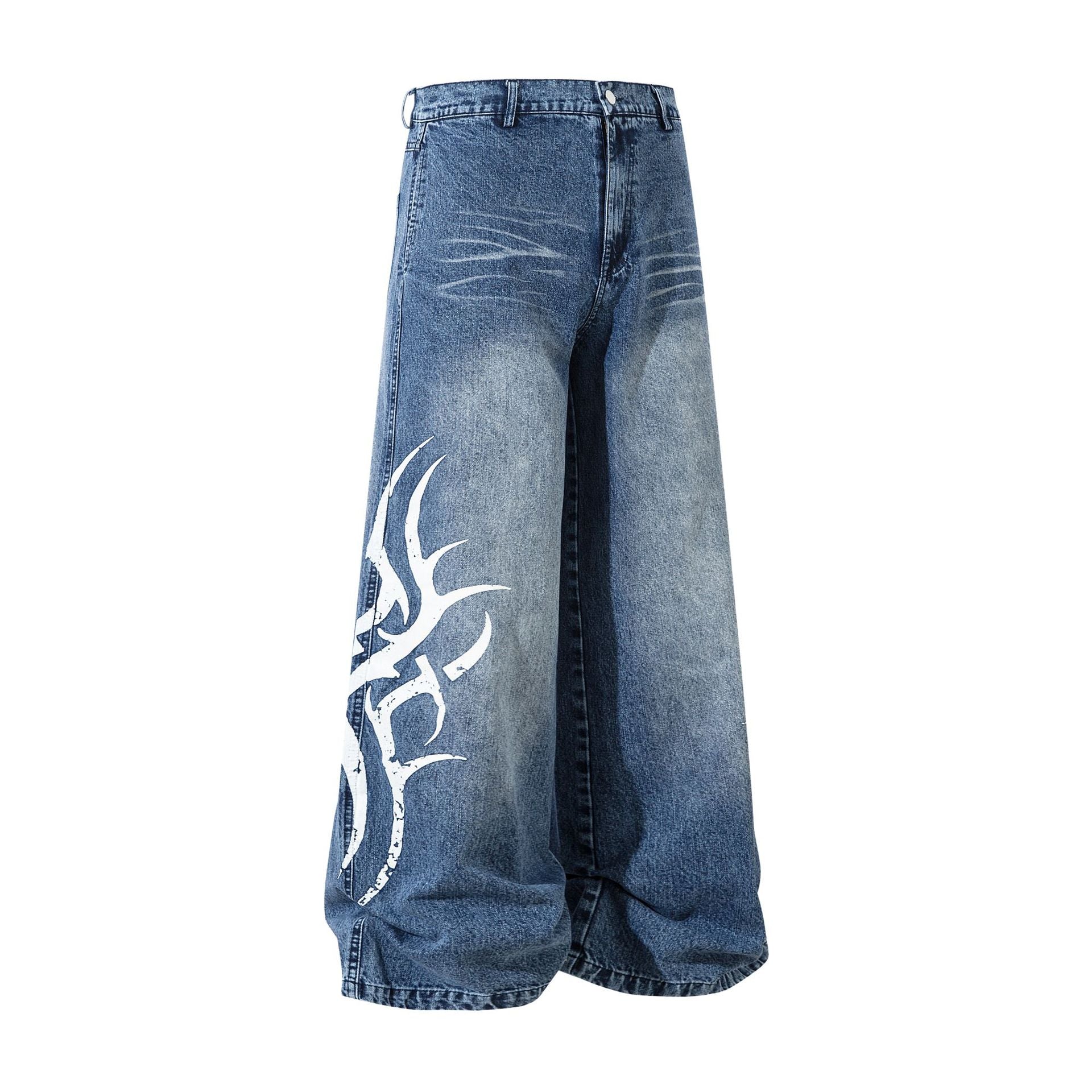 New high street trend thorn print washed jeans